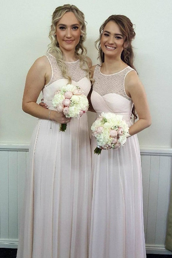 Scoop Sleeveless Beaded Empire Chiffon Bridesmaid Dress