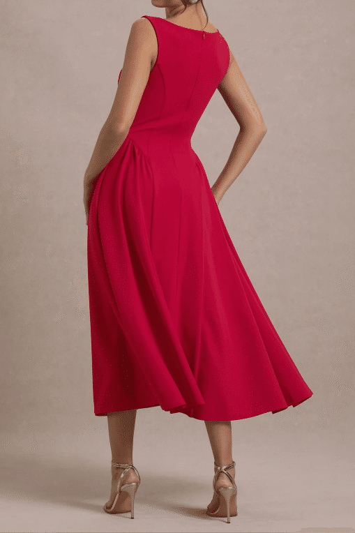 Scoop Sleeveless Empire A-Line Red Satin Party Dress