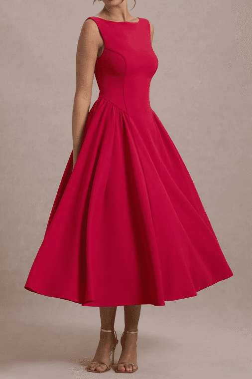 Scoop Sleeveless Empire A-Line Red Satin Party Dress