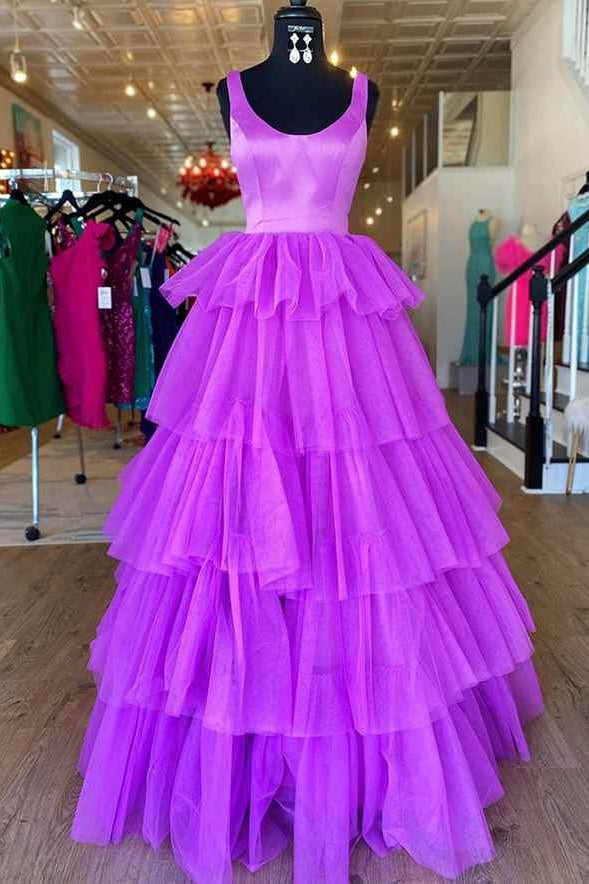 Scoop Sleeveless Two Tone Tiered Formal Prom Dress
