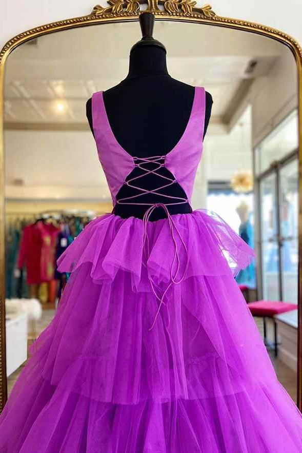Scoop Sleeveless Two Tone Tiered Formal Prom Dress