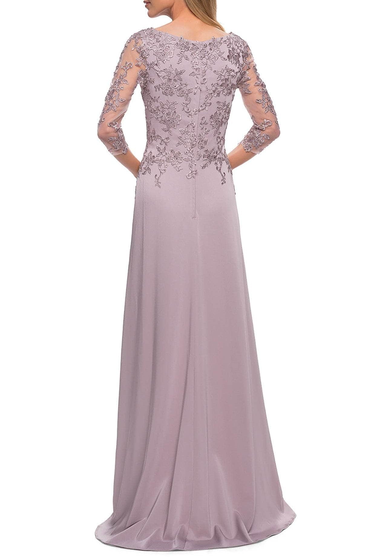 Scoop Three Quarter Sleeves Lace Appliques Mother Of Brides Dress