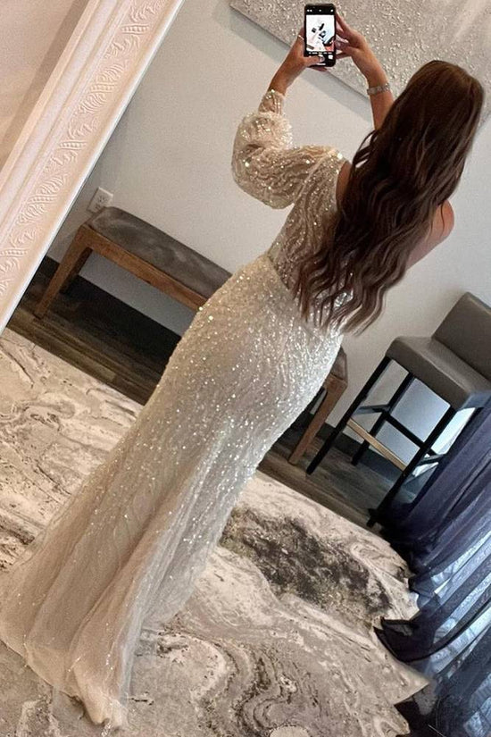 Sequins One Shoulder Long Sleeves Party Prom Dress