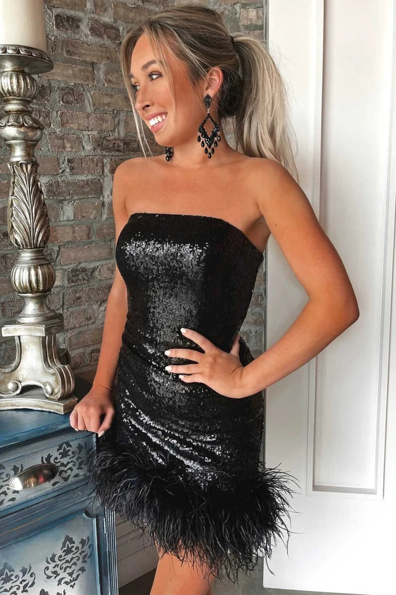 Sequins Sheath Strapless Empire Homecoming Party Dress