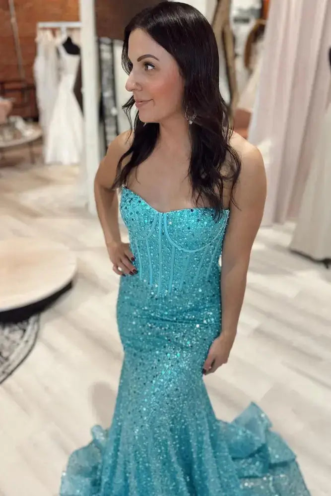 Sequins Sweetheart Strapless Mermaid Formal Party Dress