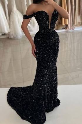 Sequins Trumpet Off-Shoulder With Train Formal Dress