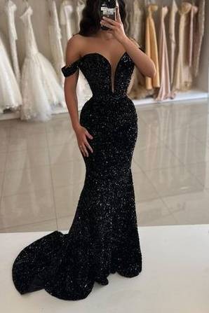 Sequins Trumpet Off-Shoulder With Train Formal Dress