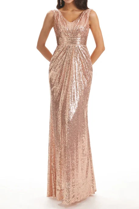 Sequins V-Neck Sleeveless Empire Bridesmaid Dress