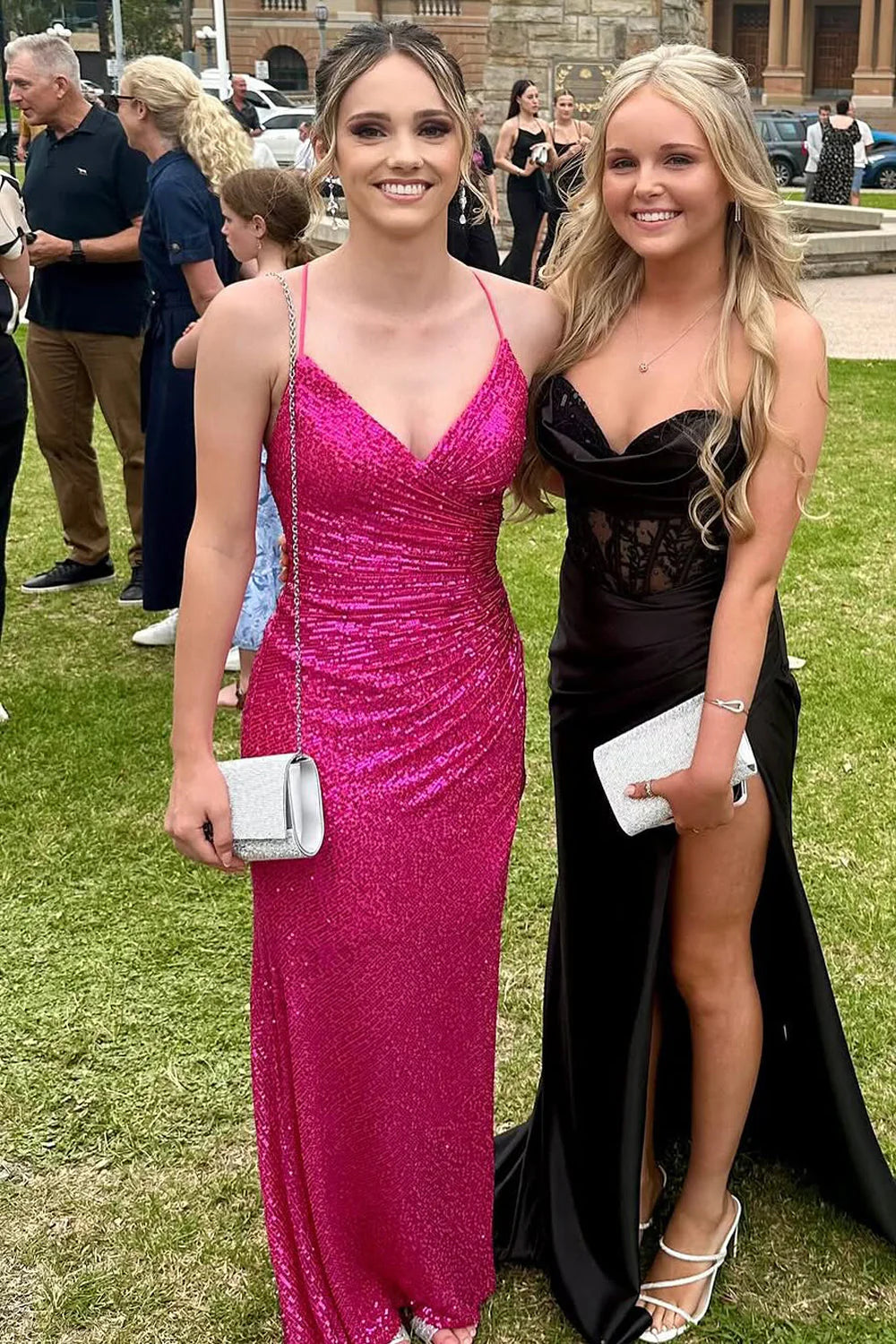 Sequins V-Neck Sleeveless Lace Up Bodycon Party Prom Dress With Slit