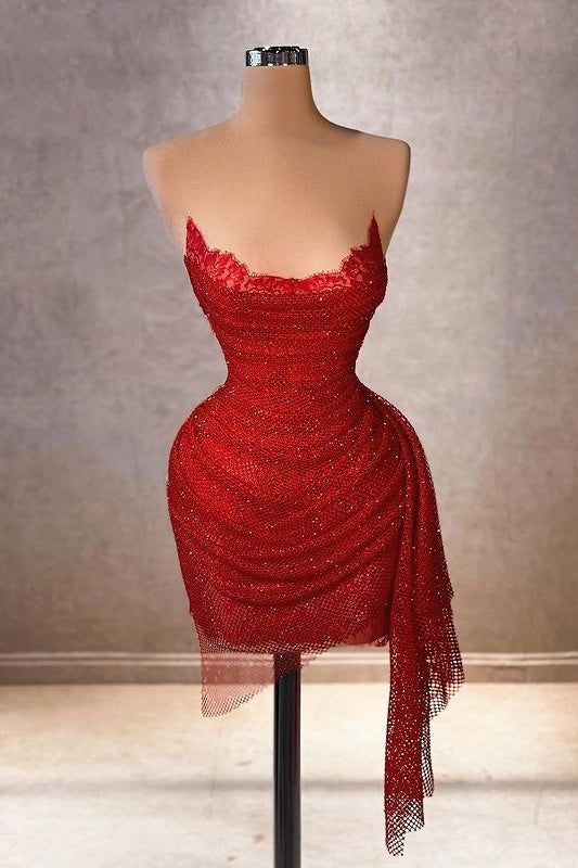 Sexy Fitted Bateau Strapless Empire Glitter Homecoming Dress