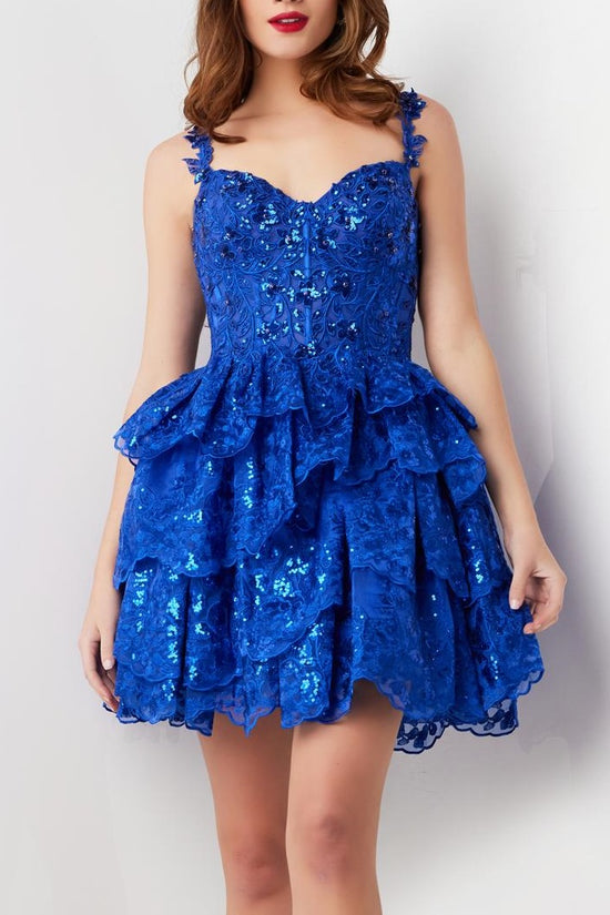 Sexy Lace A-Line Sweetheart Spaghetti Straps Tiered Homecoming Dress