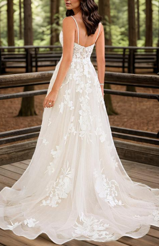 Sexy Appliques Sweetheart Tulle A-Line Summer Wedding Dress