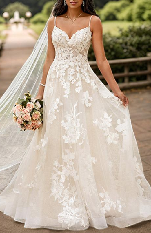 Sexy Appliques Sweetheart Tulle A-Line Summer Wedding Dress