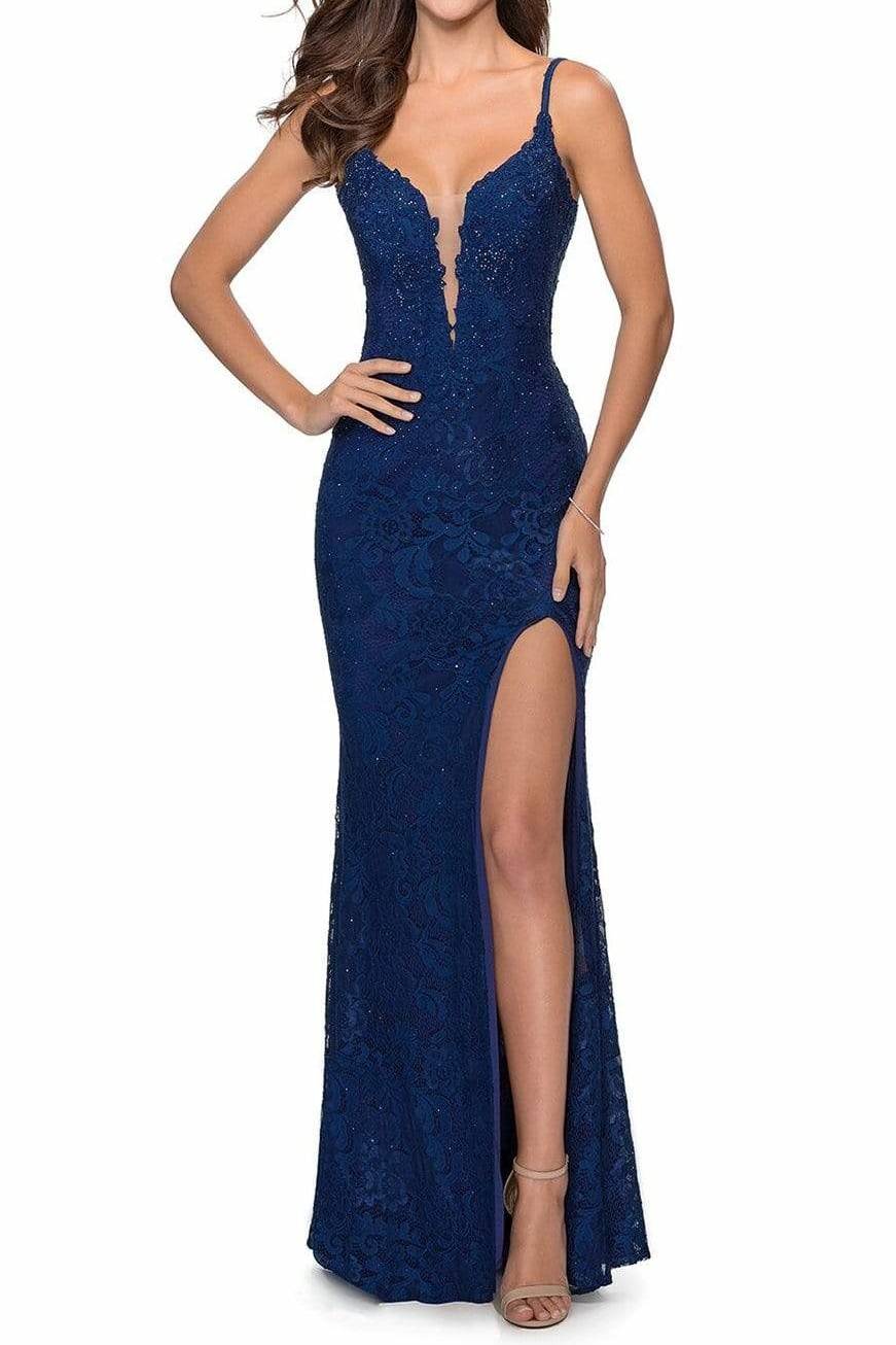 Sexy Lace V-Neck Spaghetti Straps Open Back Prom Dress