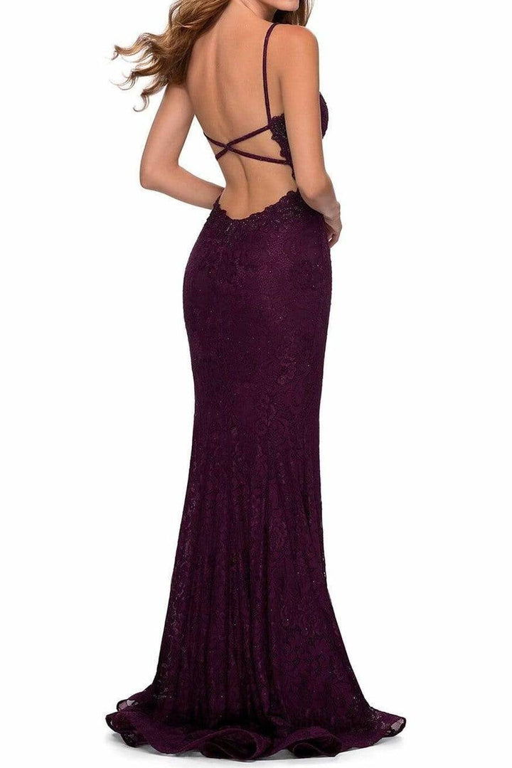 Sexy Lace V-Neck Spaghetti Straps Open Back Prom Dress