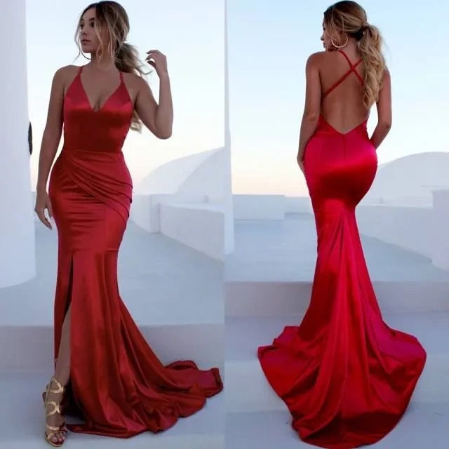 Sexy Mermaid V-Neck Spaghetti Straps Party Prom Dress