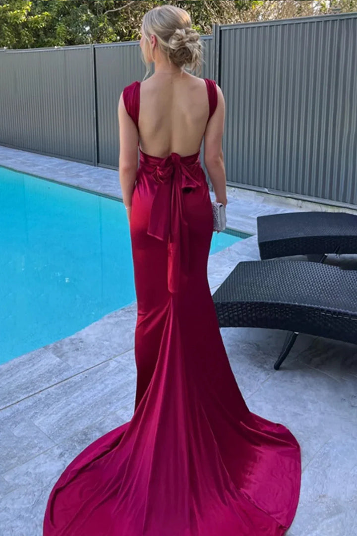 Sexy Red V-Neck Backless Mermaid Party Prom Dress