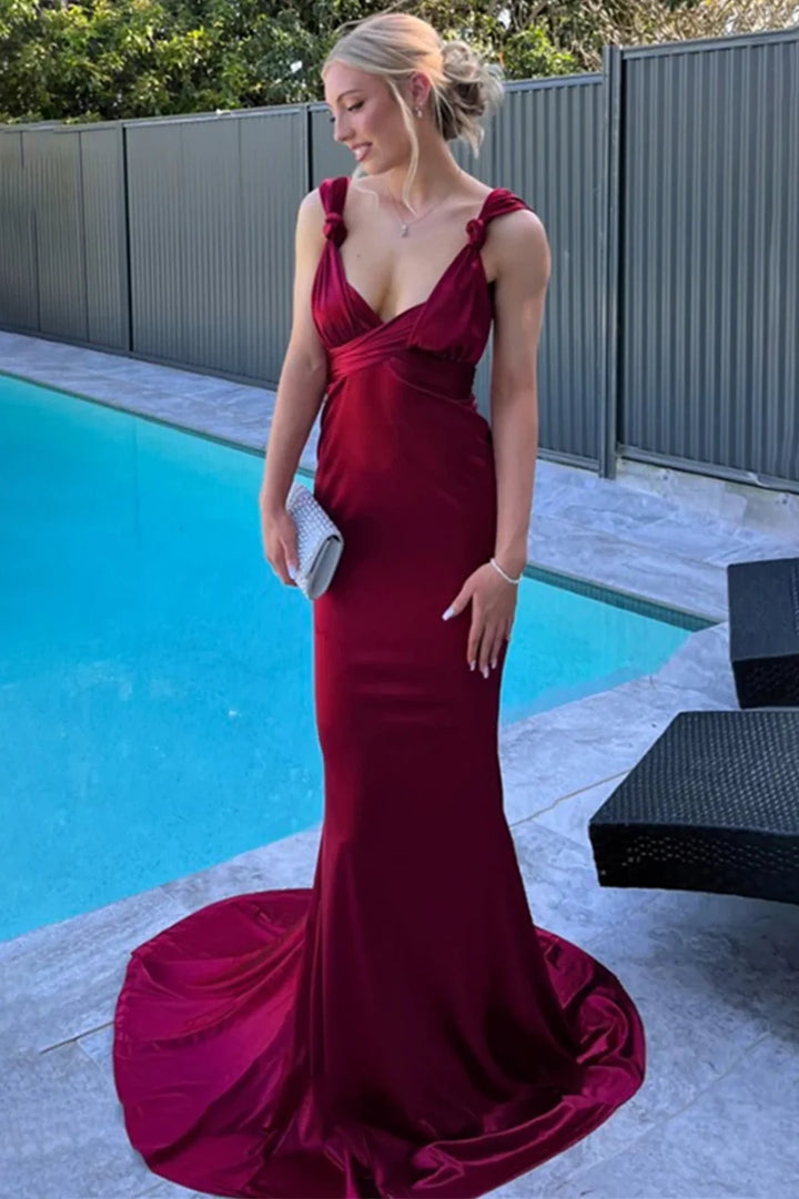 Sexy Red V-Neck Backless Mermaid Party Prom Dress