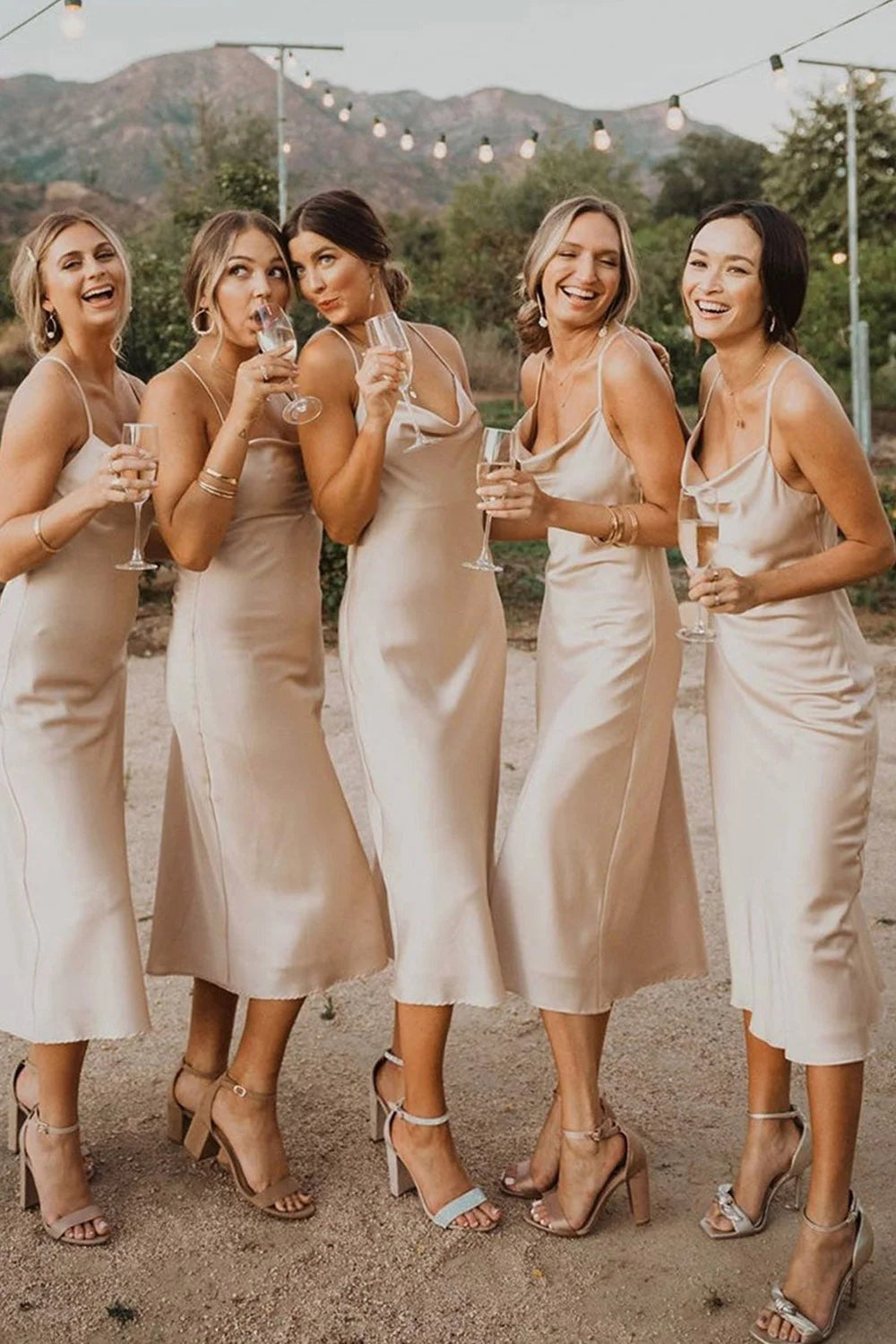 Sexy Satin Fitted Asymmetrical Spaghetti Straps Open Back Bridesmaid Dress