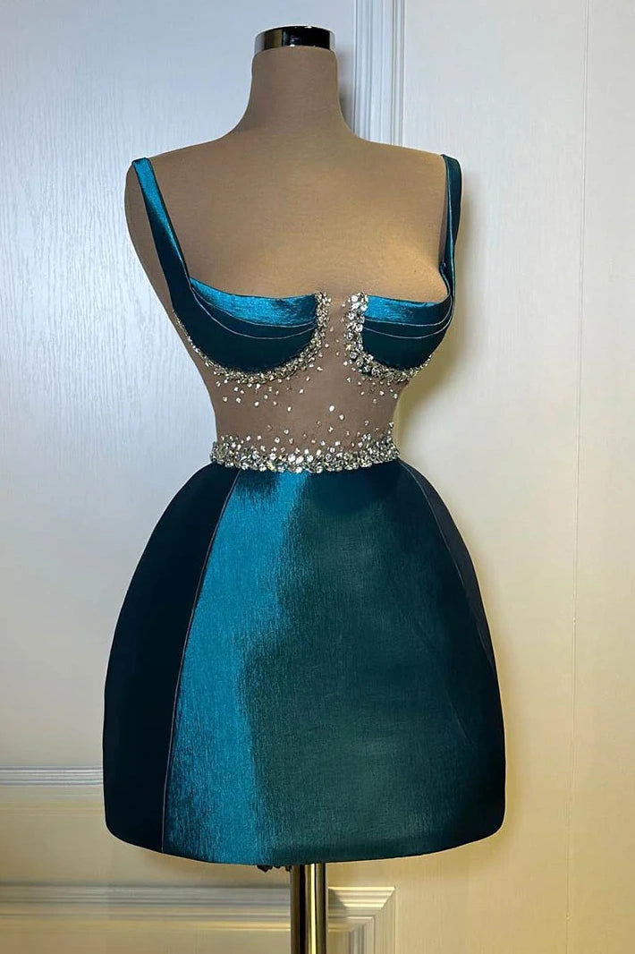 Sexy Satin Fitted Bateau Beaded Homecoming Dress