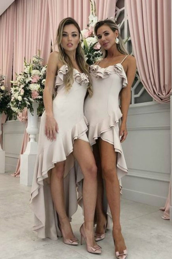 Sexy Satin Fitted Off-Shoulder High Low Bridesmaid Dress