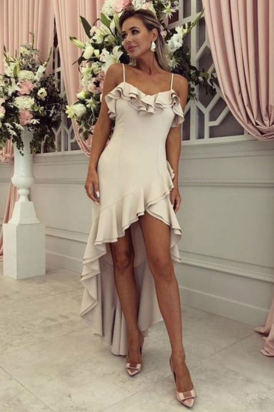 Sexy Satin Fitted Off-Shoulder High Low Bridesmaid Dress