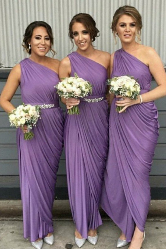 Sexy Satin Fitted One Shoulder Sleeveless Bridesmaid Dress