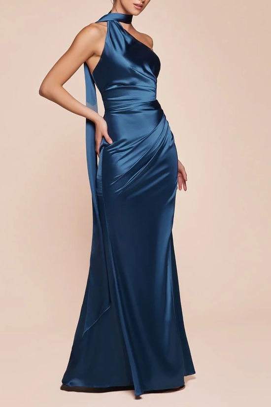 Satin Fitted Sleeveless Bridesmaid Dress With Side Slit