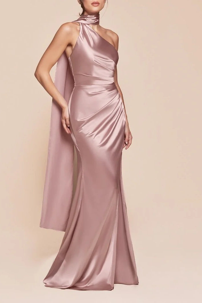 Satin Fitted Sleeveless Bridesmaid Dress With Side Slit