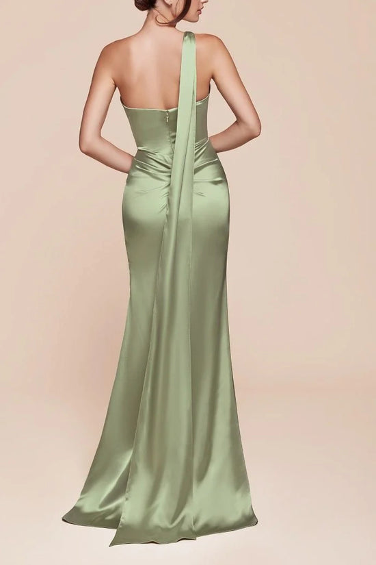 Satin Fitted Sleeveless Bridesmaid Dress With Side Slit