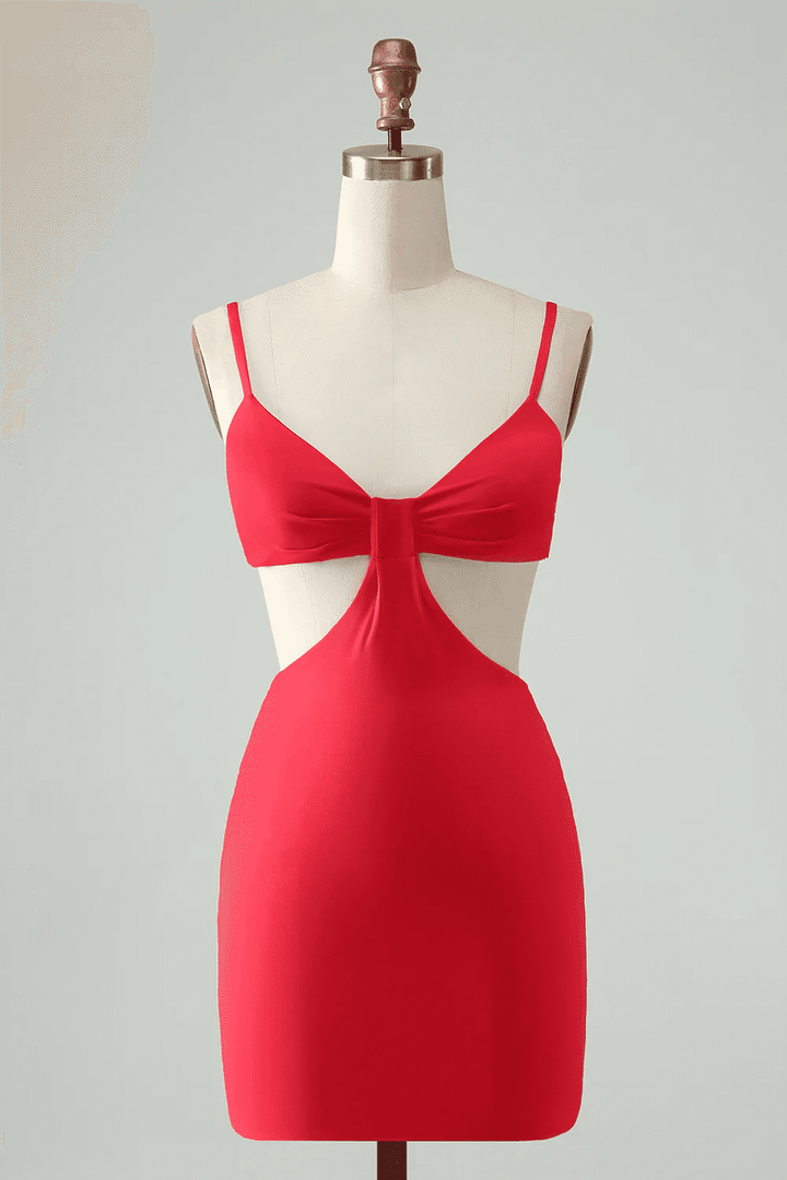 Sexy Satin Fitted V-Neck Illusion Homecoming Dress