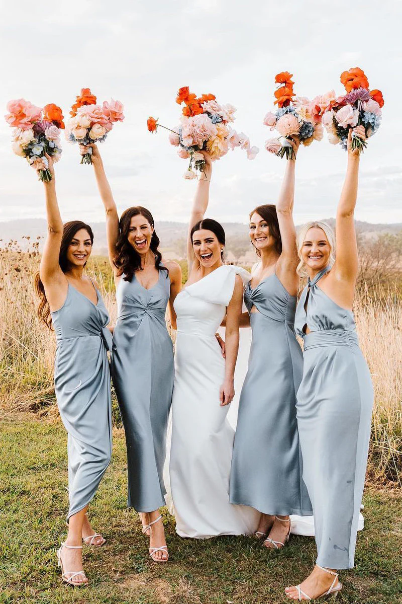 Sexy Satin Fitted V-Neck Sleeveless Bridesmaid Dress