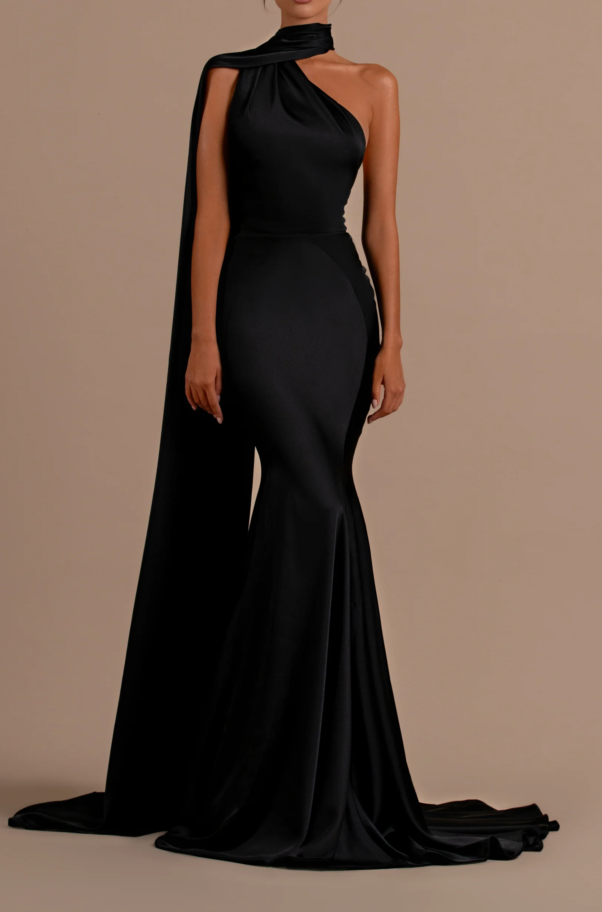 Sexy Satin Trumpet High Neck Open Back Long Prom Dress