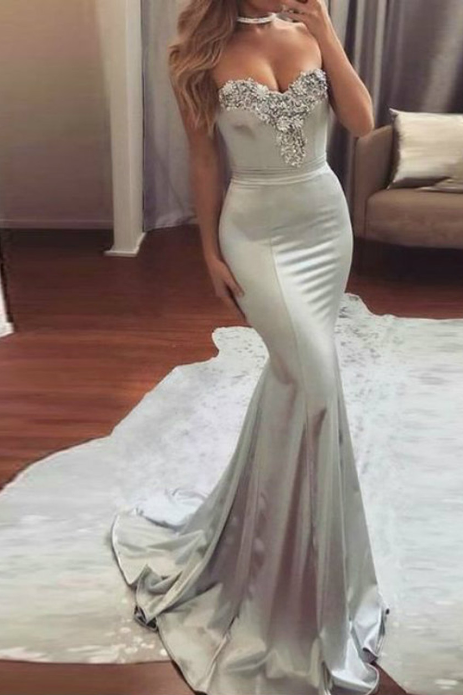 Sexy Satin Trumpet Sweetheart Appliques Long Prom Dress