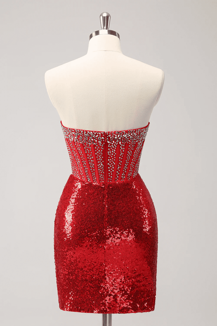 Sexy Sheath Bateau Strapless Beaded Sequins Homecoming Dress