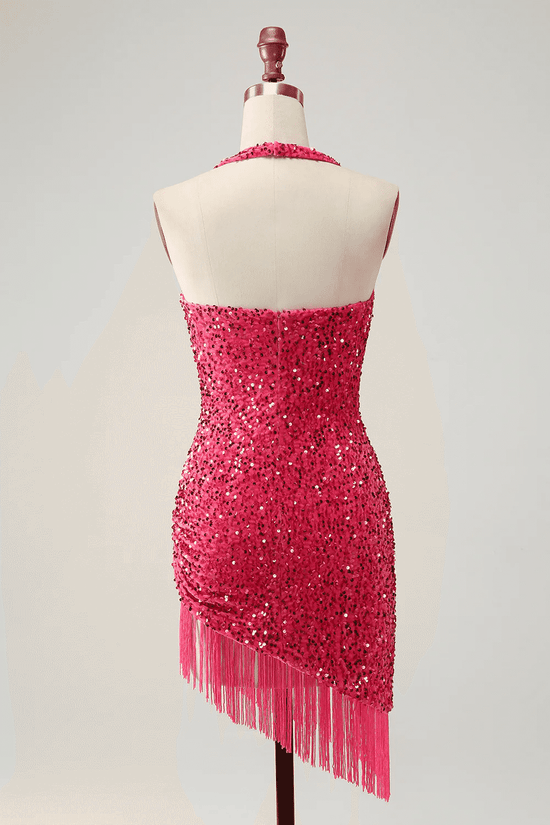 Sexy Sheath V-Neck Halter Sequins Homecoming Dress