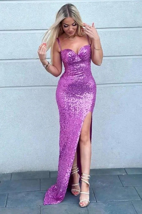 Sexy Sweetheart Spaghetti Straps Sequins Prom Dress