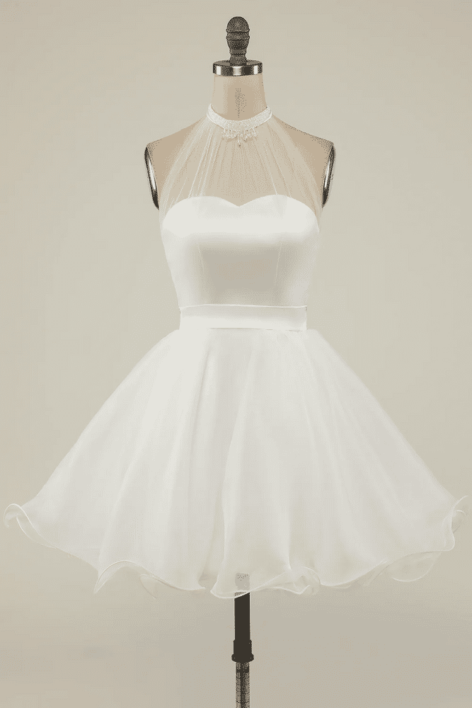 Sexy Tulle A-Line High Neck Sleeveless Homecoming Dress