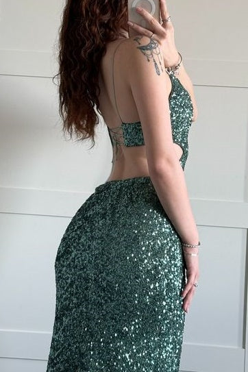 Sexy V-Neck Spaghetti Straps Fully Sequins Party Prom Dress