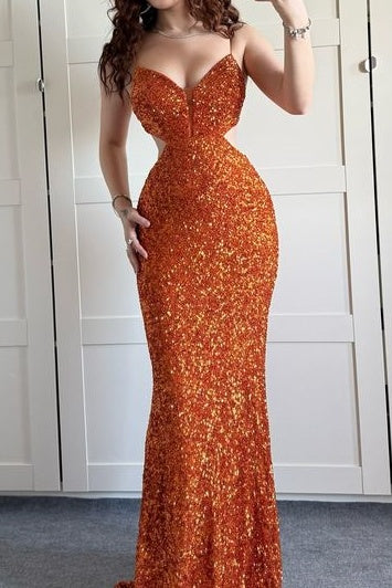 Sexy V-Neck Spaghetti Straps Fully Sequins Party Prom Dress