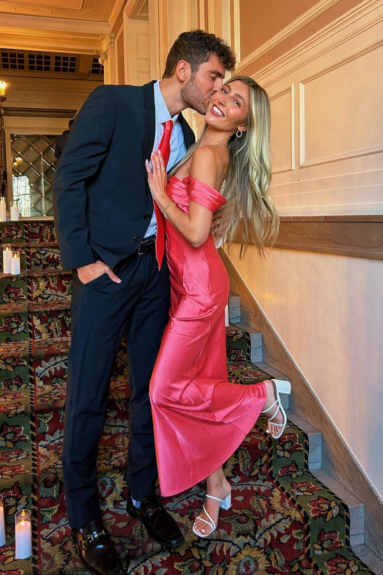 Sheath Off-Shoulder Empire Satin Long Party Prom Dress 
