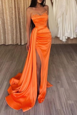 Sheath Strapless Empire Ruched Prom Dress With Train