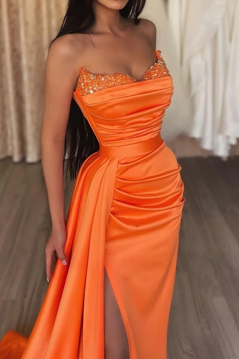 Sheath Strapless Empire Ruched Prom Dress With Train