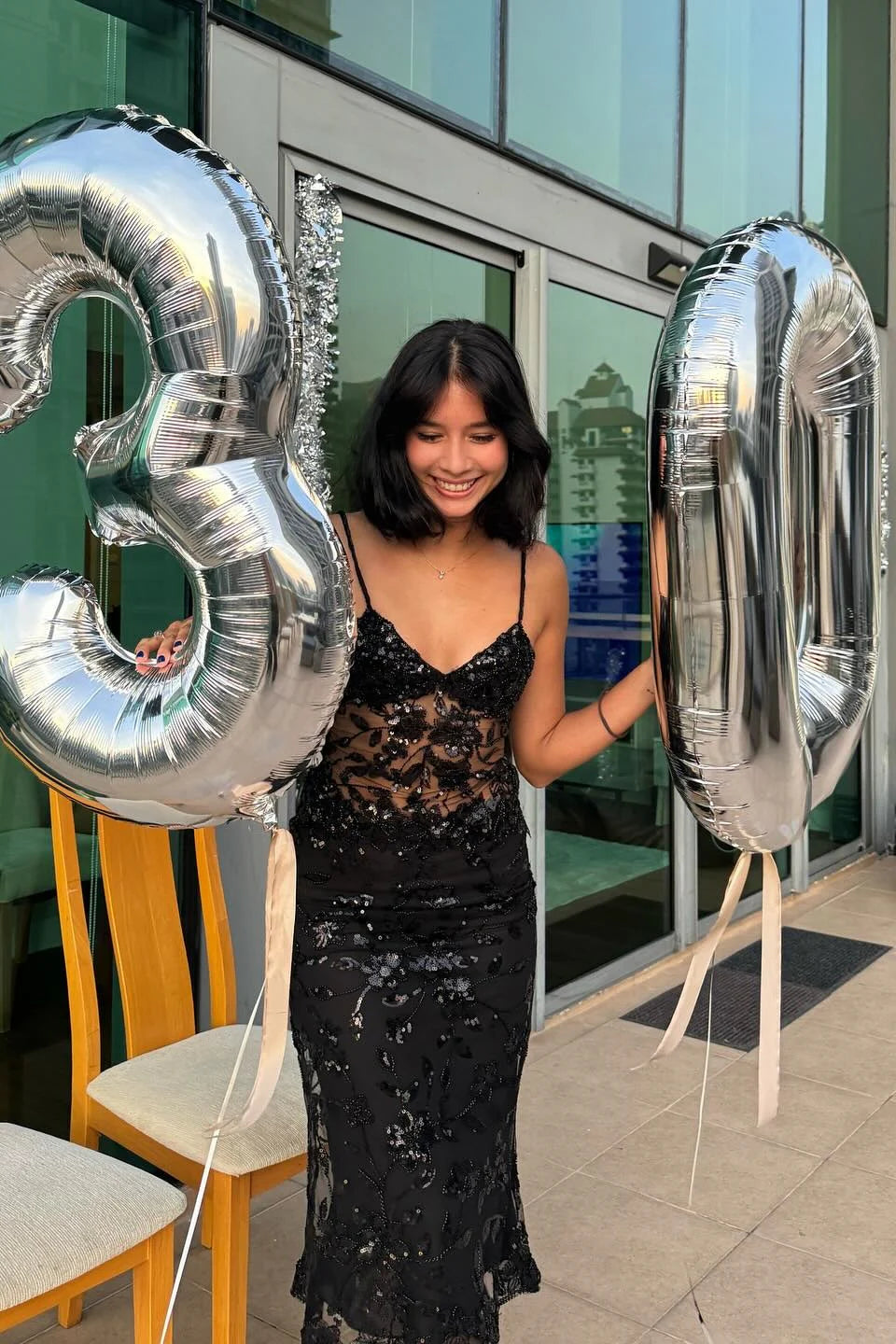 Sheer Empire V-Neck Sleeveless Lace Appliques Prom Dress