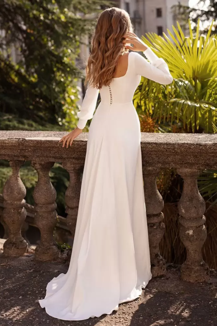 Simple Satin A-Line Square Empire Long Sleeves Wedding Dress Movousdress Simple Satin A-Line Square Empire Long Sleeves Wedding Dress Movousdress
