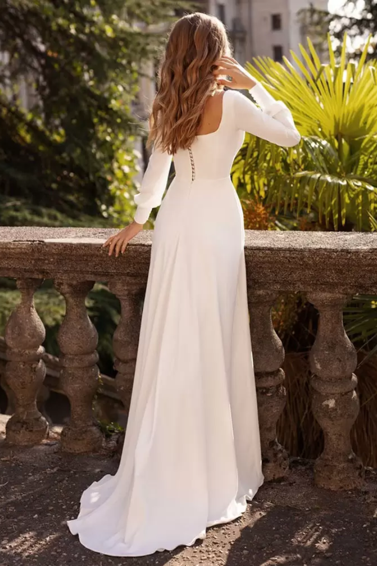 Simple Satin A-Line Square Empire Long Sleeves Wedding Dress