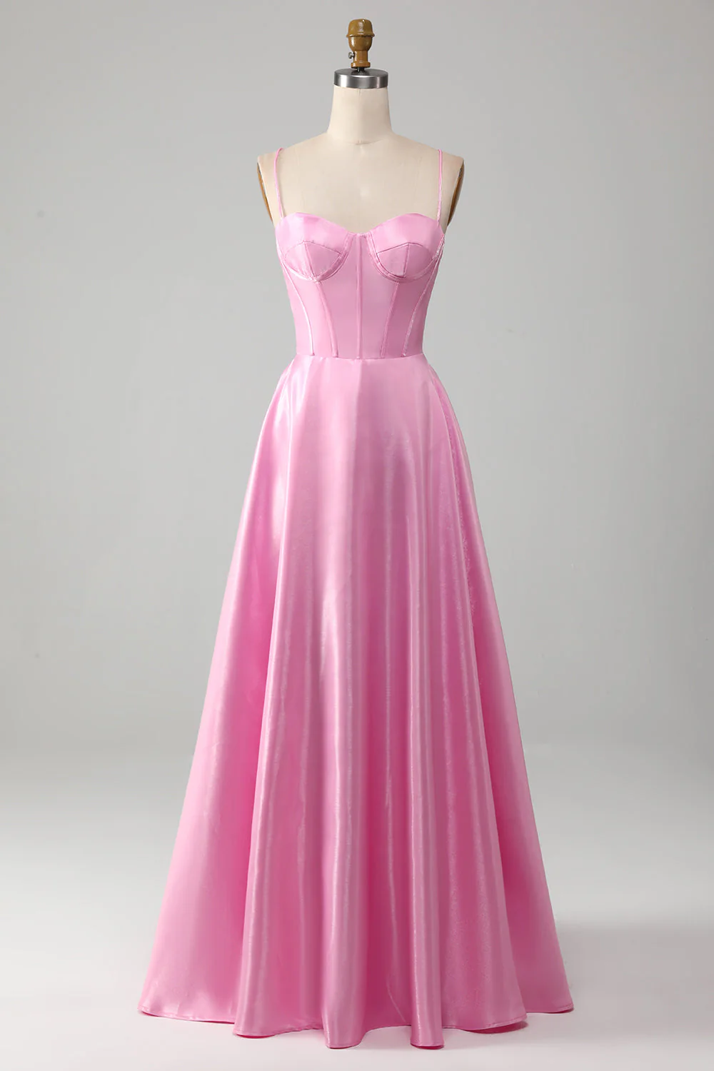 Simple Satin A-Line Sweetheart Spaghetti Straps Long Prom Dress