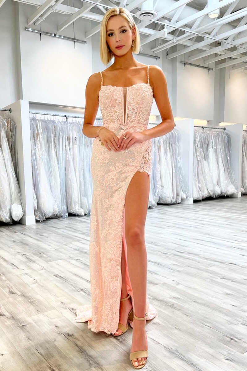 Sleeveless Empire Appliques Prom Dress With Slit