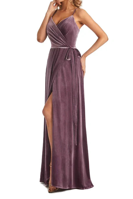 Spaghetti Straps Empire Bridesmaid Dress With Slit