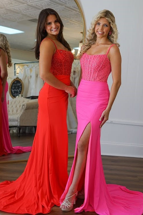 Spaghetti Straps Empire Two Tone Mermaid Prom Dress With Slit